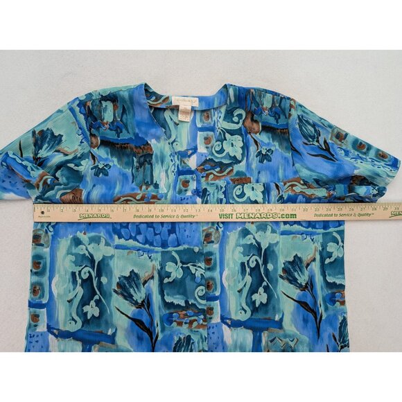Christie & Jill Women's Top Size 2X Blue Print Short Sleeve Button-up Tunic - Picture 7 of 14